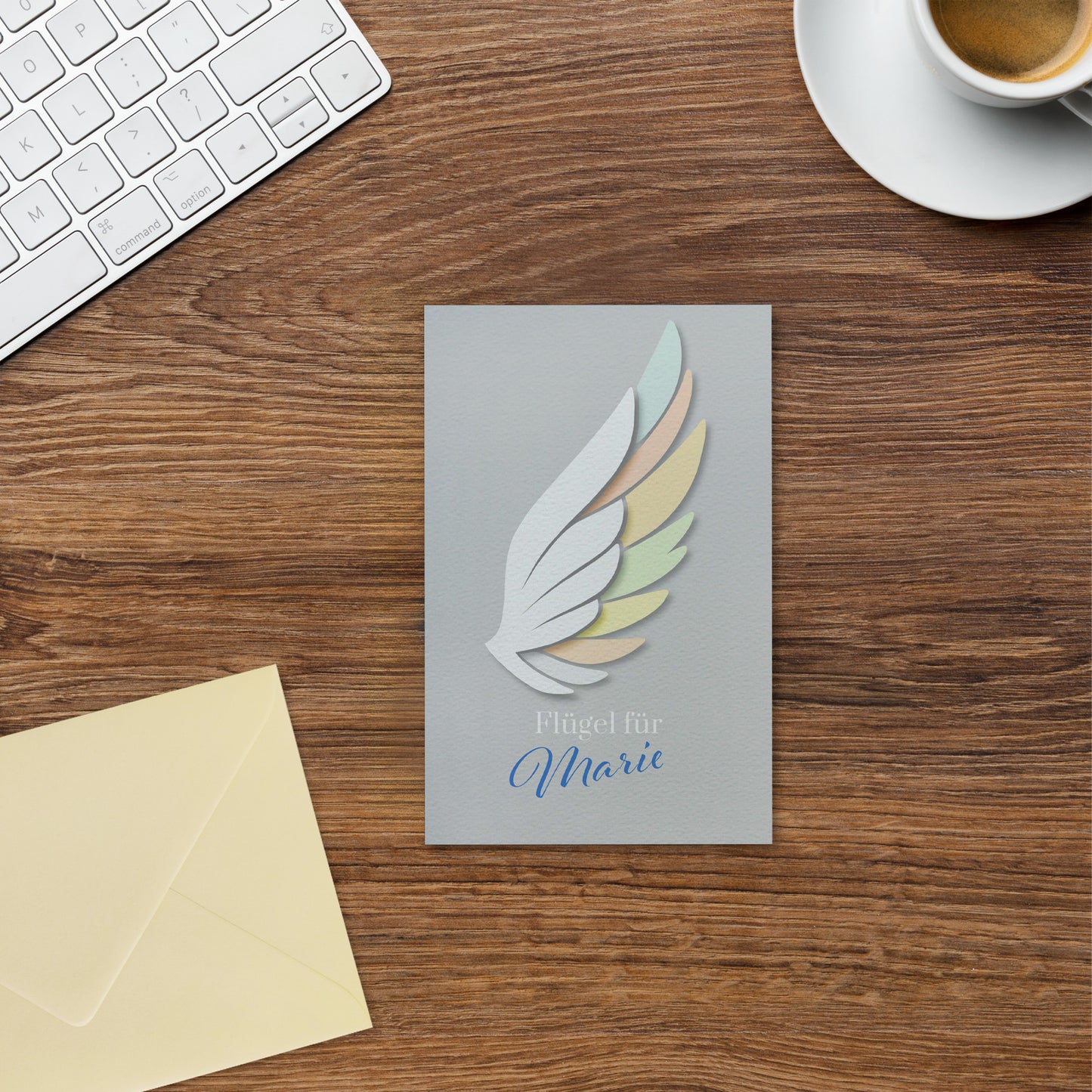 Personalisierte Glückwunschkarte "Flügel" mit Ihrem Wunschnamen, Klappkarte inkl. Umschlag