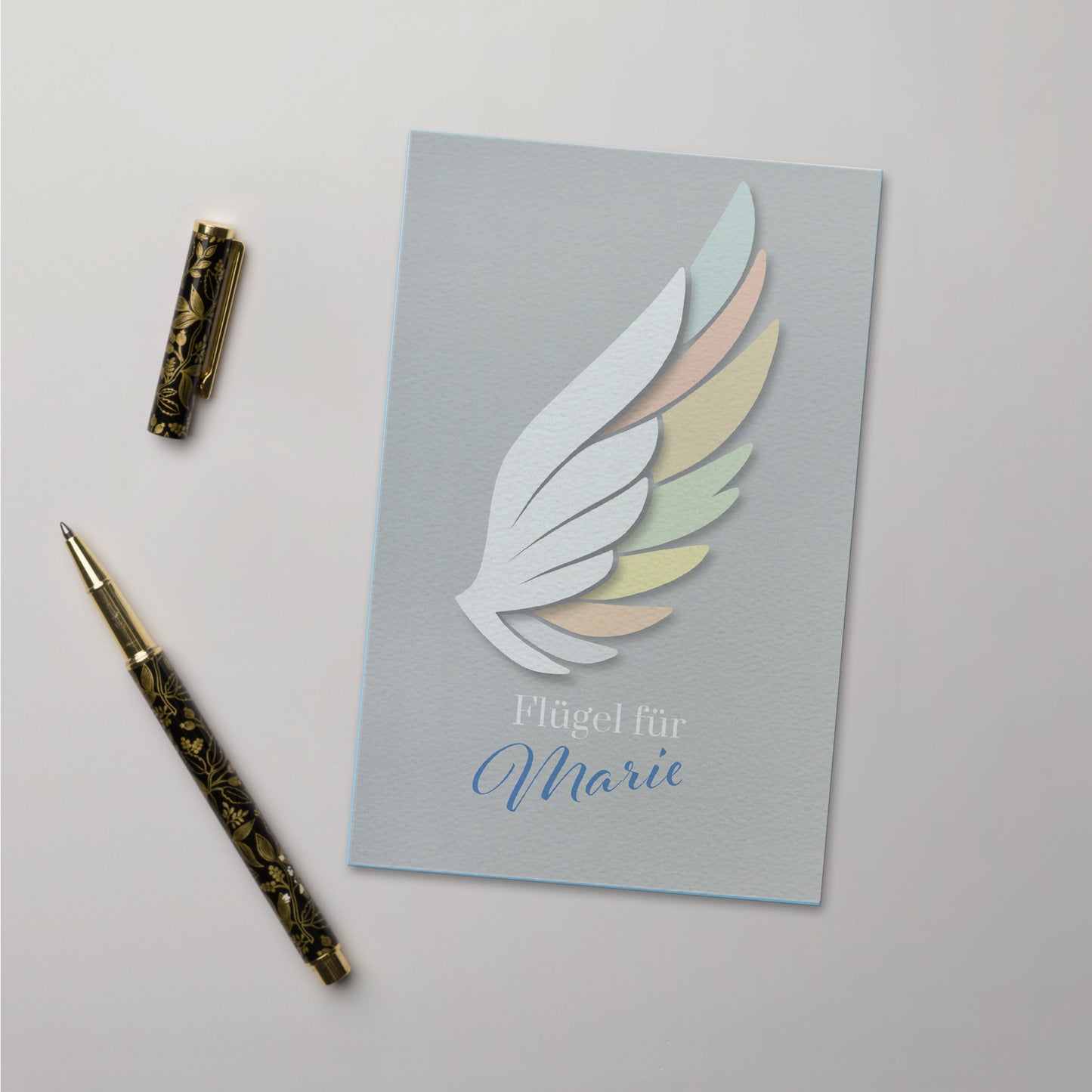 Personalisierte Glückwunschkarte "Flügel" mit Ihrem Wunschnamen, Klappkarte inkl. Umschlag