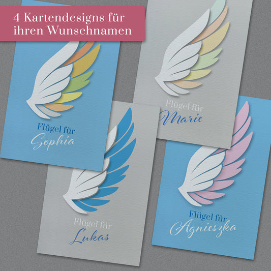 Personalisierte Glückwunschkarte "Flügel" mit Ihrem Wunschnamen, Klappkarte inkl. Umschlag