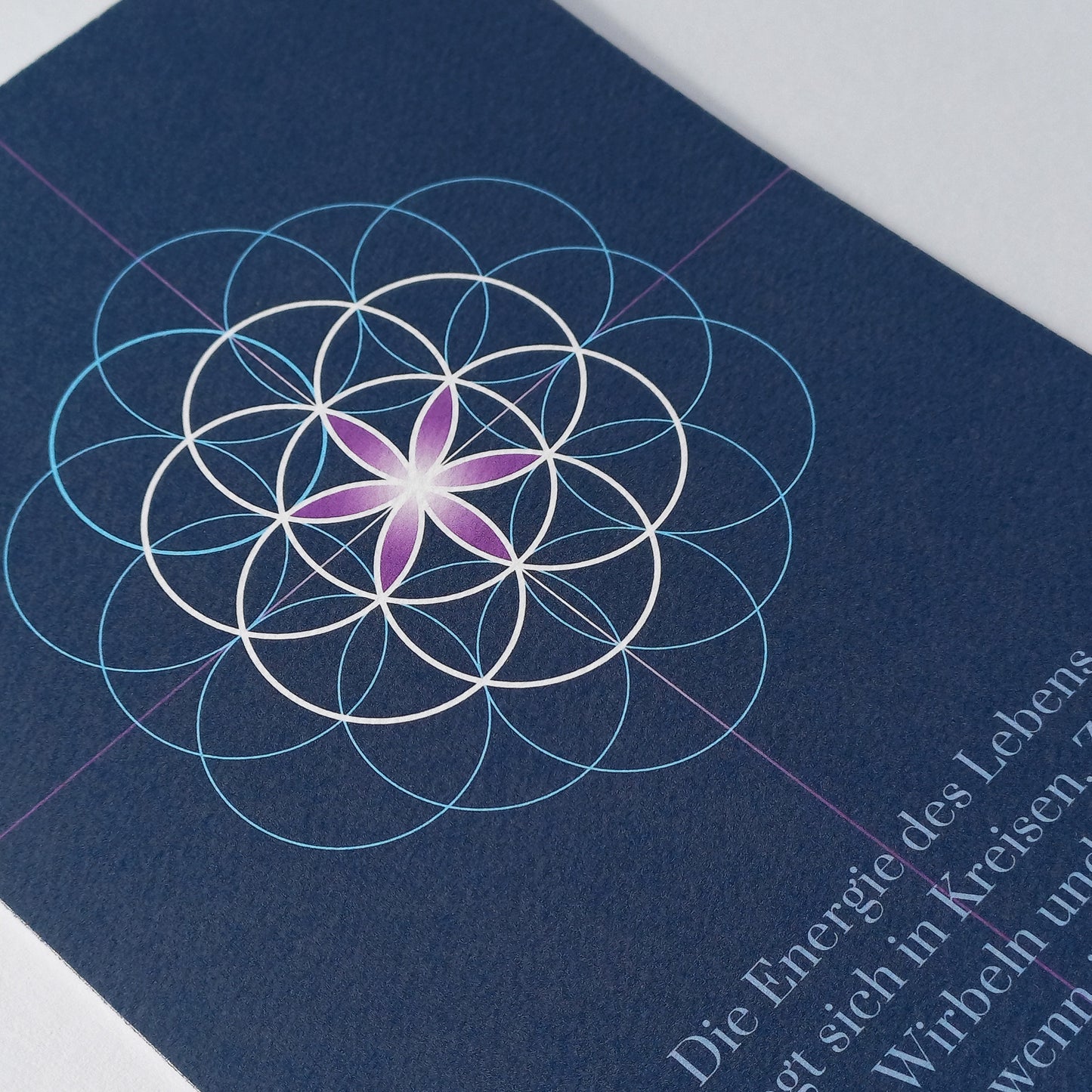 BONANI Grußkarte 08 "Blume des Lebens", heilige Geometrie, dunkelblau mit Zitat, 11 x 17 cm, Klappkarte inkl. Umschlag