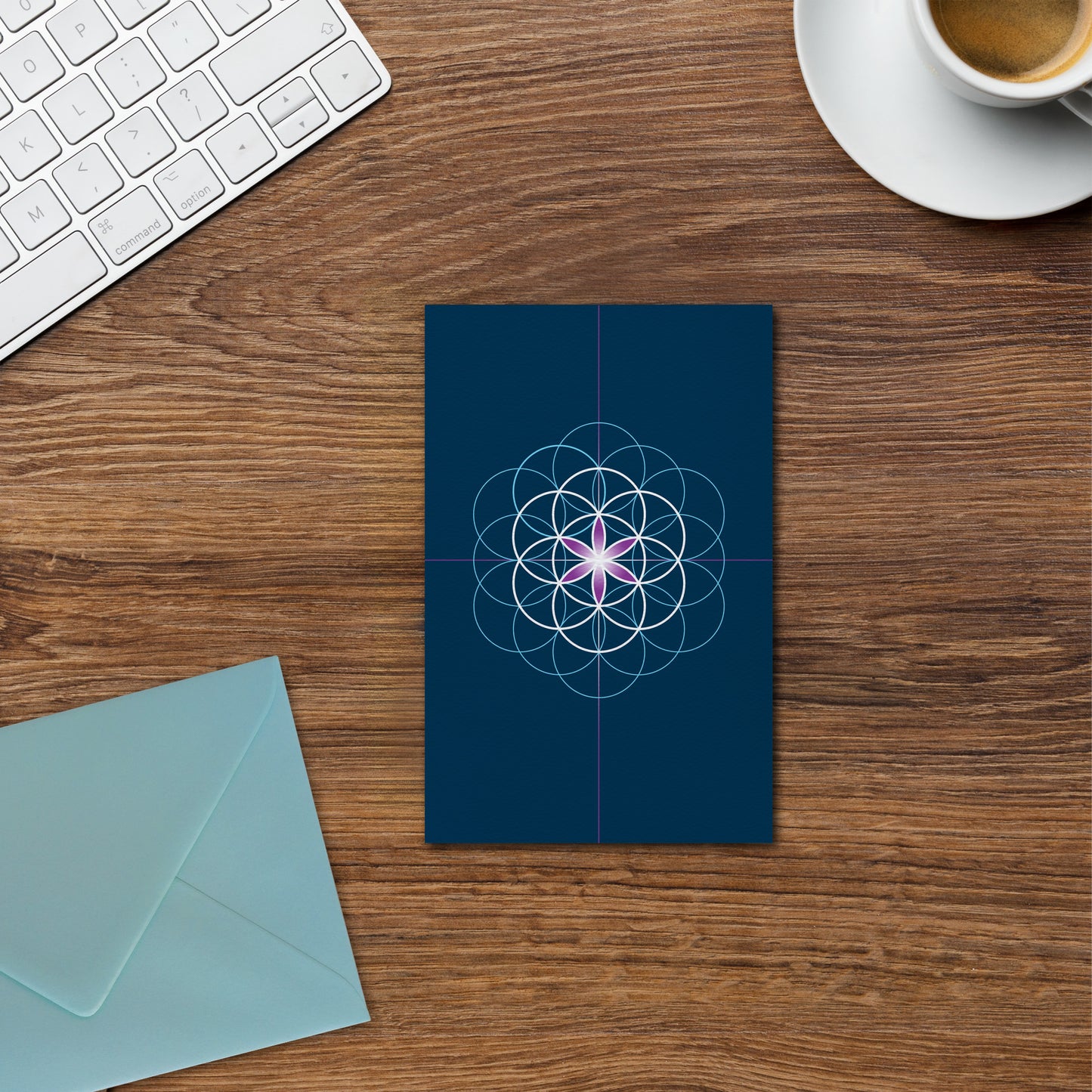 BONANI Grußkarte 07 "Blume des Lebens", heilige Geometrie, dunkelblau, 11 x 17 cm, Klappkarte inkl. Umschlag