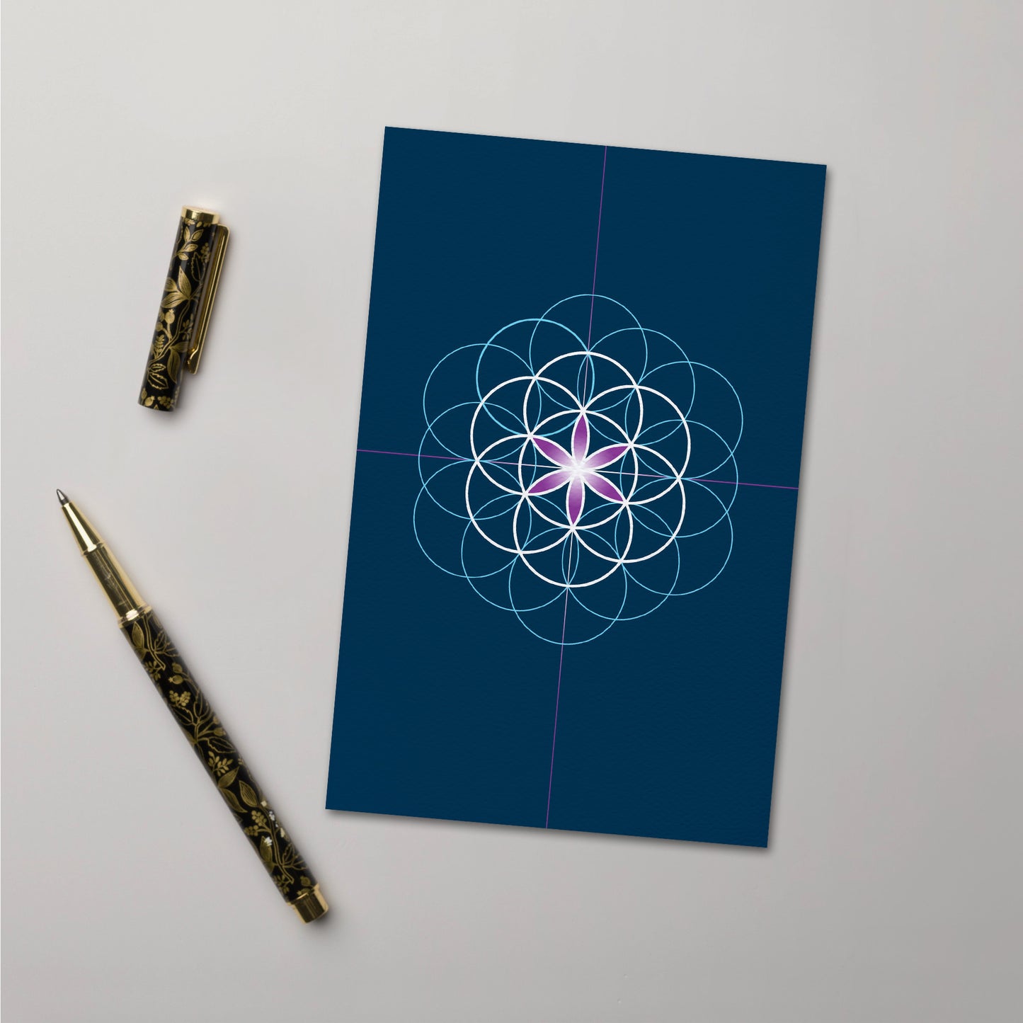 BONANI Grußkarte 07 "Blume des Lebens", heilige Geometrie, dunkelblau, 11 x 17 cm, Klappkarte inkl. Umschlag