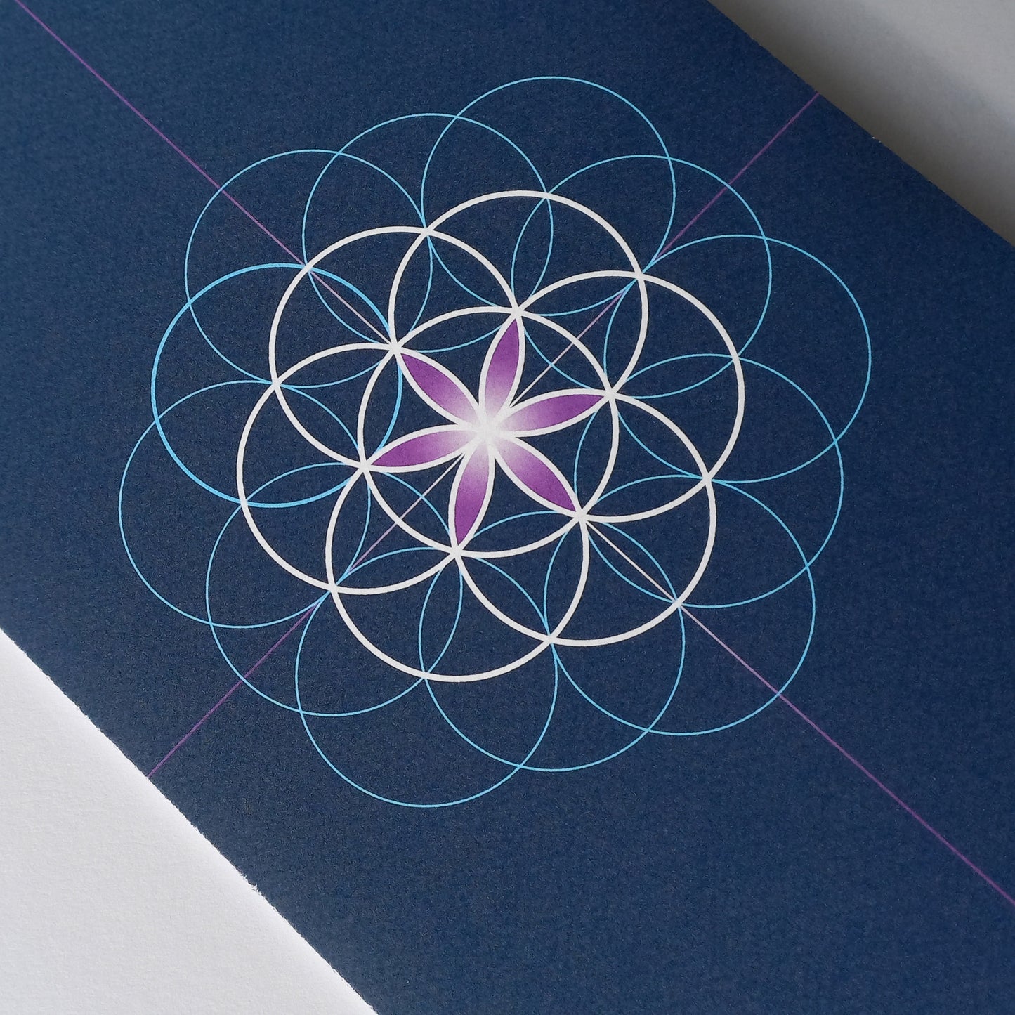 BONANI Grußkarte 07 "Blume des Lebens", heilige Geometrie, dunkelblau, 11 x 17 cm, Klappkarte inkl. Umschlag