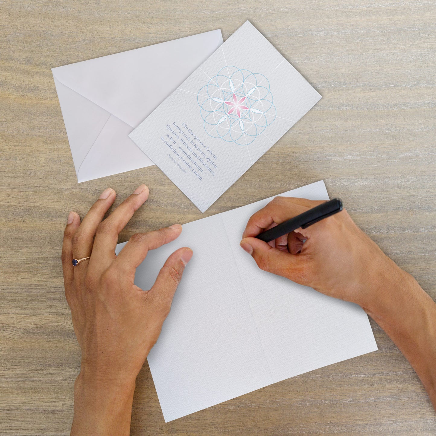 BONANI Grußkarte 06 "Blume des Lebens", heilige Geometrie, mit Zitat, 11 x 17 cm, Klappkarte inkl. Umschlag