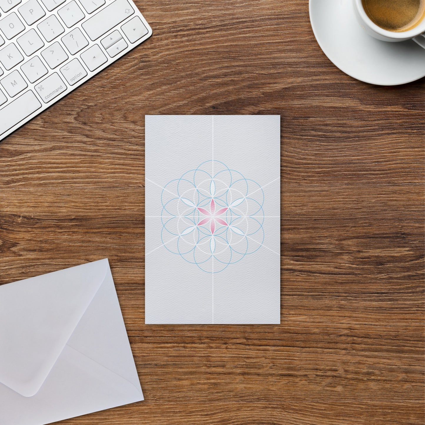 BONANI Grußkarte 05 "Blume des Lebens", heilige Geometrie, hell, 11 x 17 cm, Klappkarte inkl. Umschlag