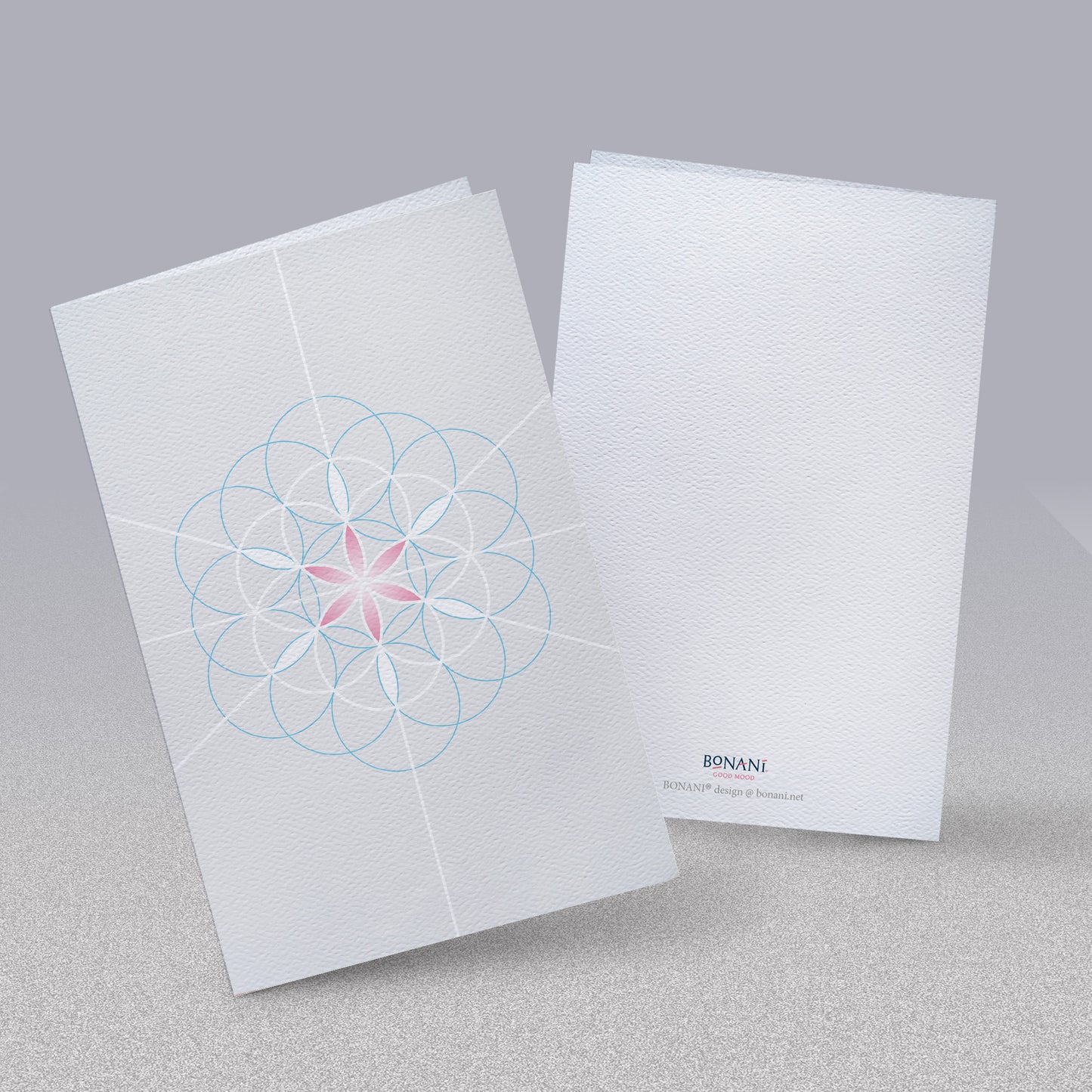 BONANI Grußkarte 05 "Blume des Lebens", heilige Geometrie, hell, 11 x 17 cm, Klappkarte inkl. Umschlag