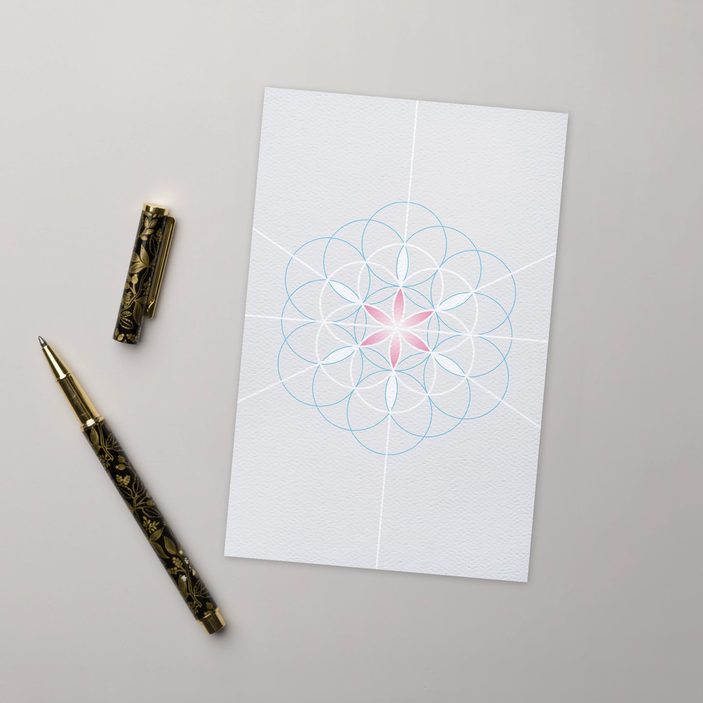 BONANI Grußkarte 05 "Blume des Lebens", heilige Geometrie, hell, 11 x 17 cm, Klappkarte inkl. Umschlag