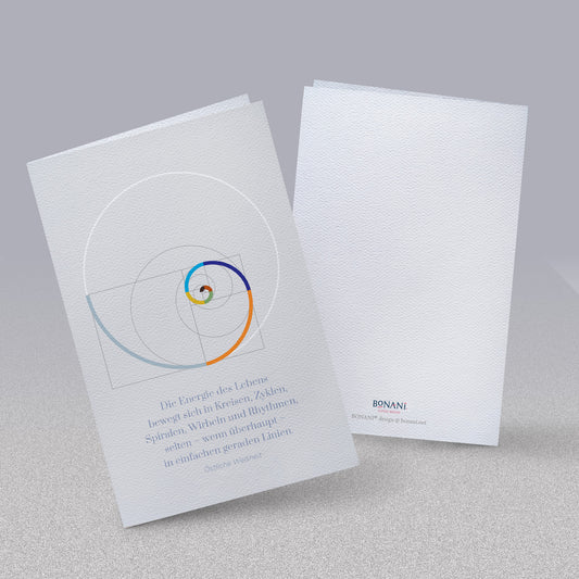 BONANI Grußkarte 02 "Fibonacci", heilige Geometrie, hell mit Zitat, 11 x 17 cm, Klappkarte inkl. Umschlag