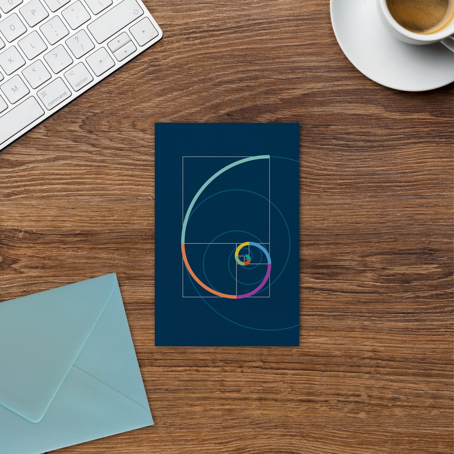 BONANI Grußkarte 03 "Fibonacci", dunkelblau, heilige Geometrie, 11 x 17 cm, Klappkarte inkl. Umschlag