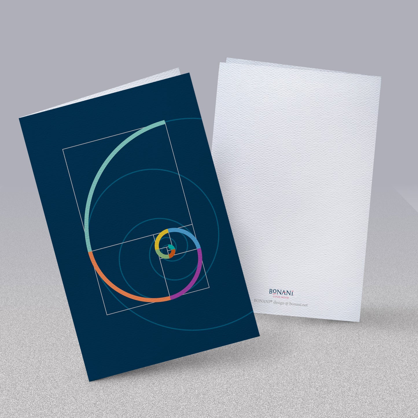 BONANI Grußkarte 03 "Fibonacci", dunkelblau, heilige Geometrie, 11 x 17 cm, Klappkarte inkl. Umschlag