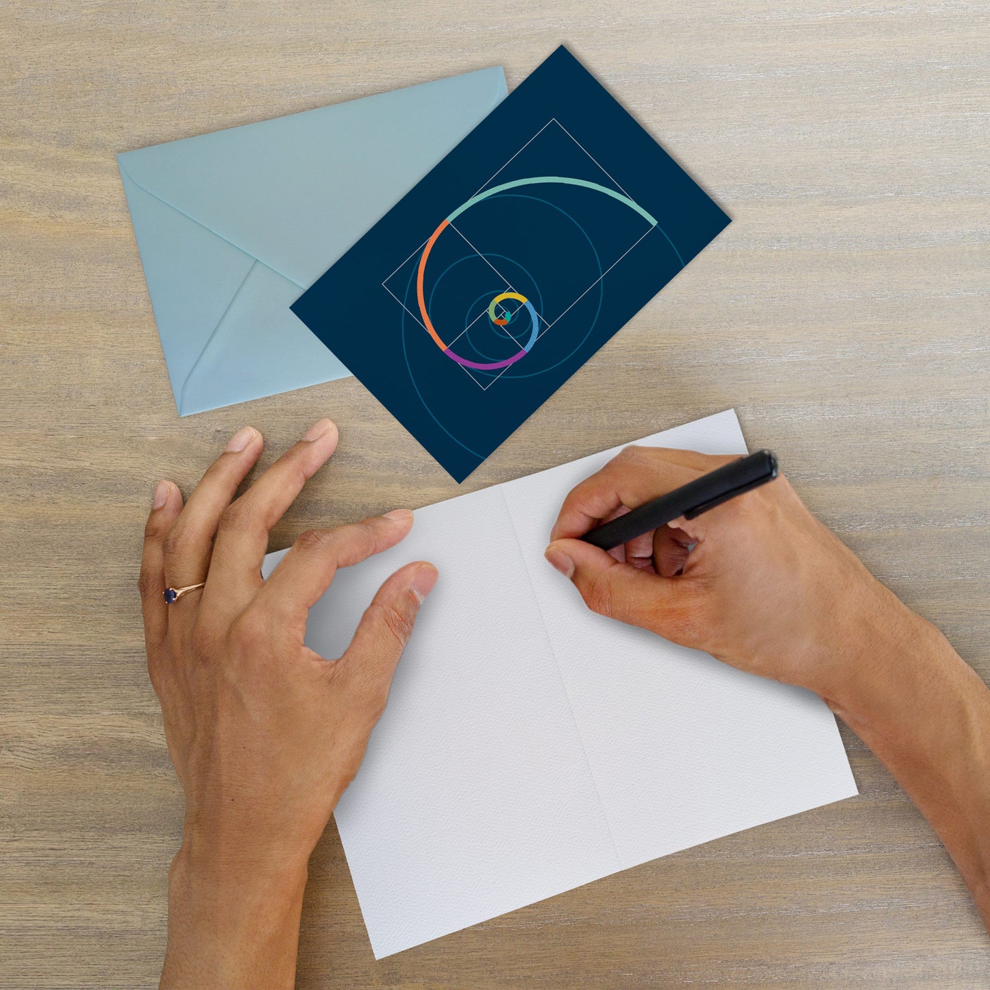 BONANI Grußkarte 03 "Fibonacci", dunkelblau, heilige Geometrie, 11 x 17 cm, Klappkarte inkl. Umschlag