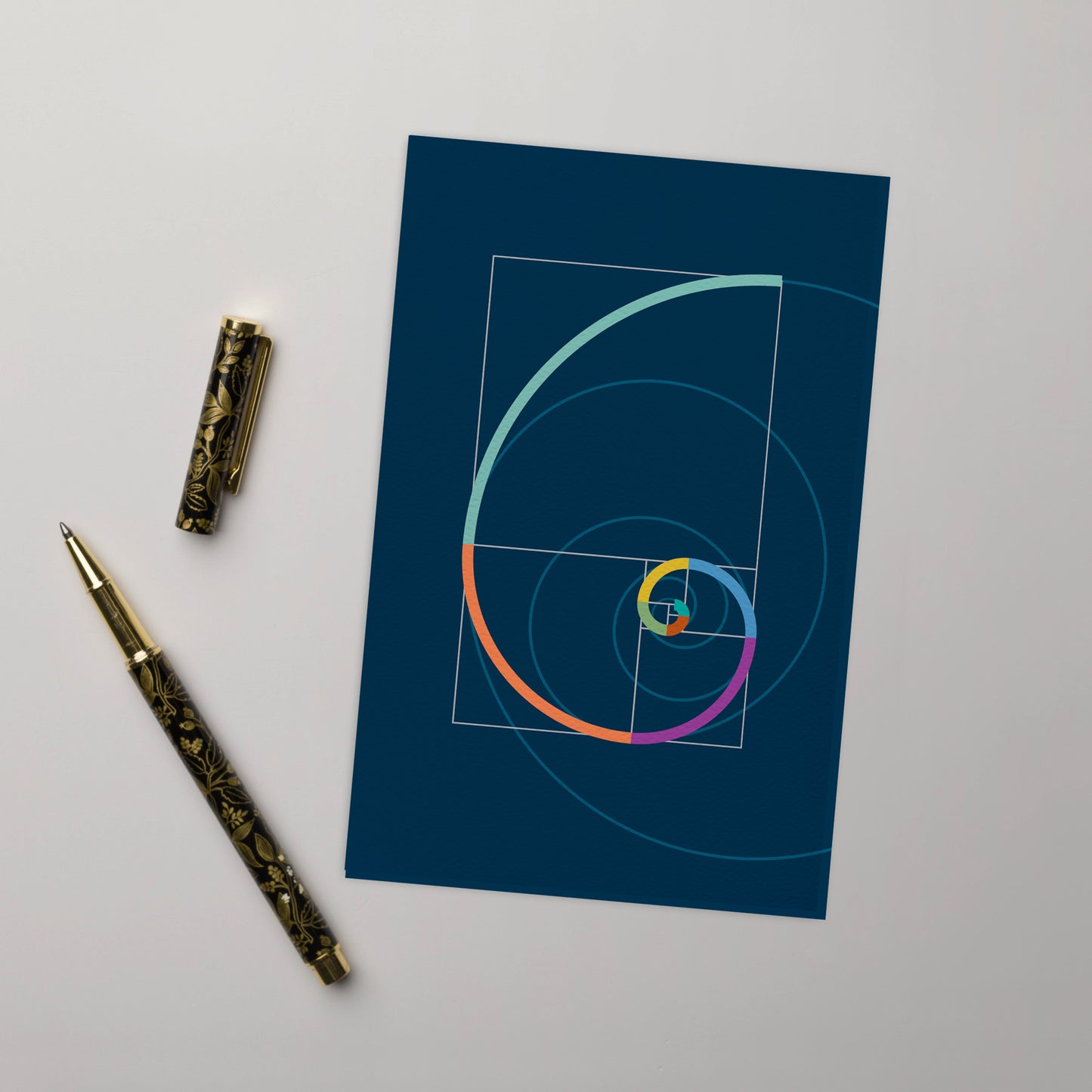 BONANI Grußkarte 03 "Fibonacci", dunkelblau, heilige Geometrie, 11 x 17 cm, Klappkarte inkl. Umschlag