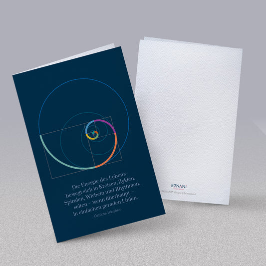 BONANI Grußkarte 04 "Fibonacci", heilige Geometrie, mit Spruch, 11 x 17 cm, Klappkarte inkl. Umschlag