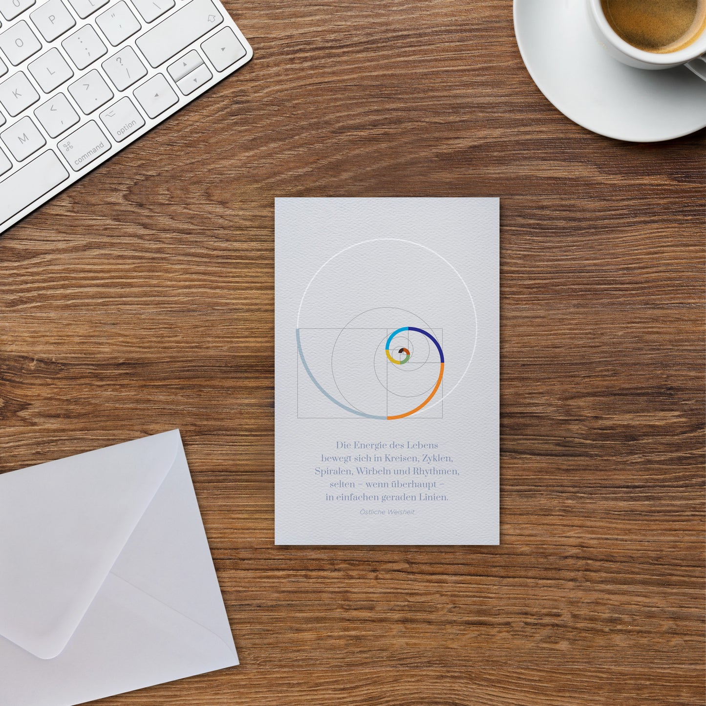 BONANI Grußkarte 02 "Fibonacci", heilige Geometrie, hell mit Zitat, 11 x 17 cm, Klappkarte inkl. Umschlag - BONANI Design Schreibwaren