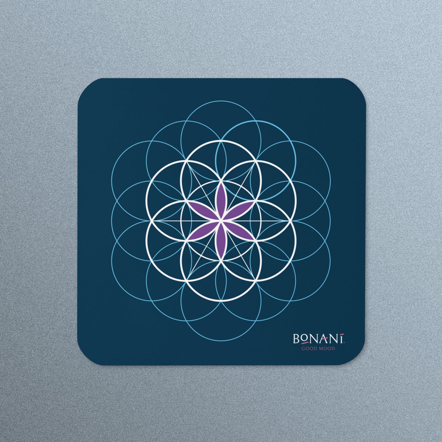 Korkuntersetzer mit der Blume des Lebens, Symbol der heiligen Geometrie