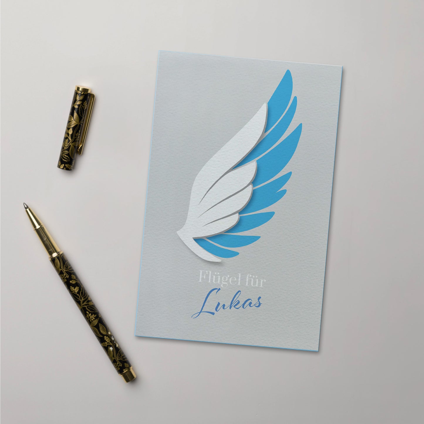 Personalisierte Glückwunschkarte "Flügel" mit Ihrem Wunschnamen, Klappkarte inkl. Umschlag