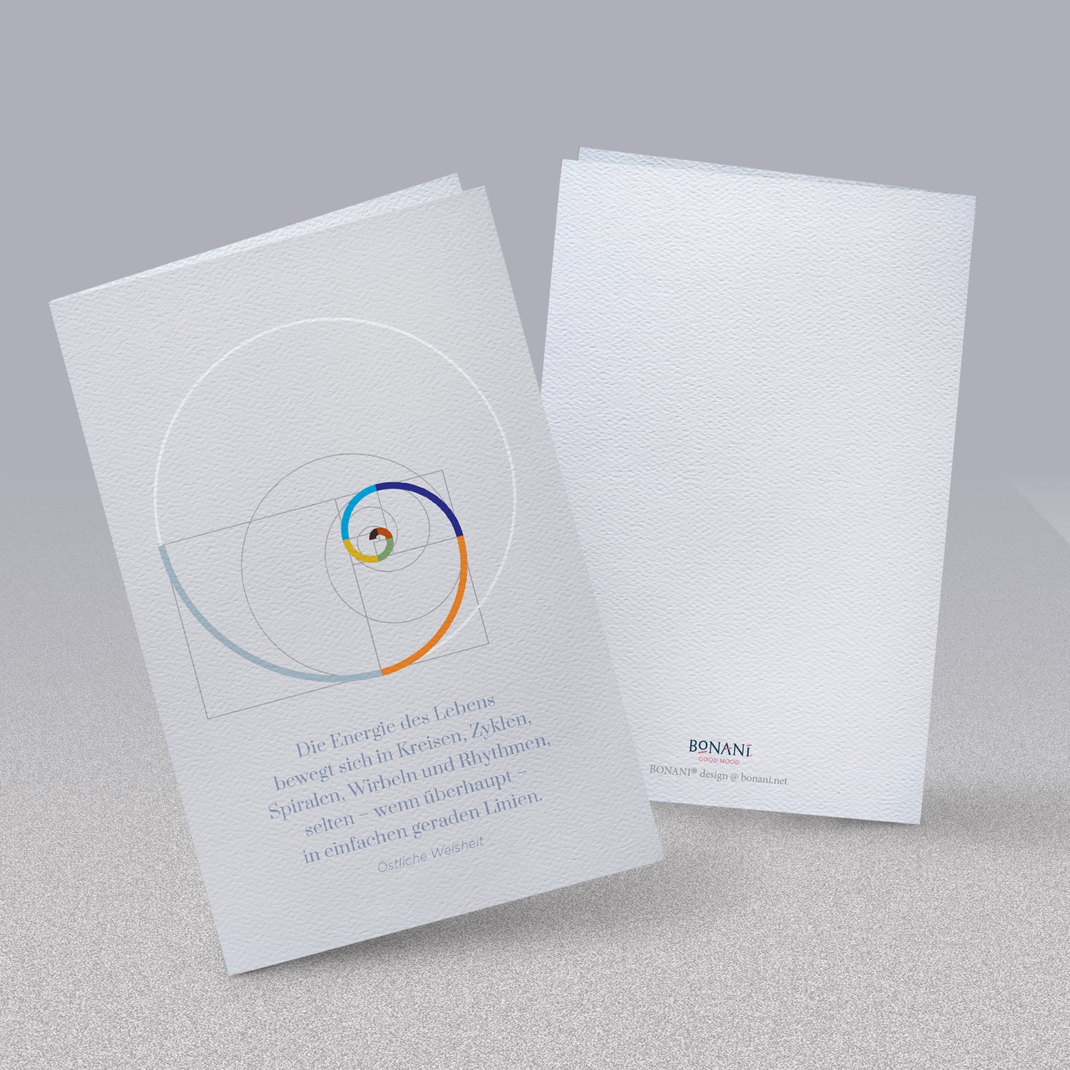 BONANI Grußkarte 02 "Fibonacci", heilige Geometrie, hell mit Zitat, 11 x 17 cm, Klappkarte inkl. Umschlag - BONANI Design Schreibwaren